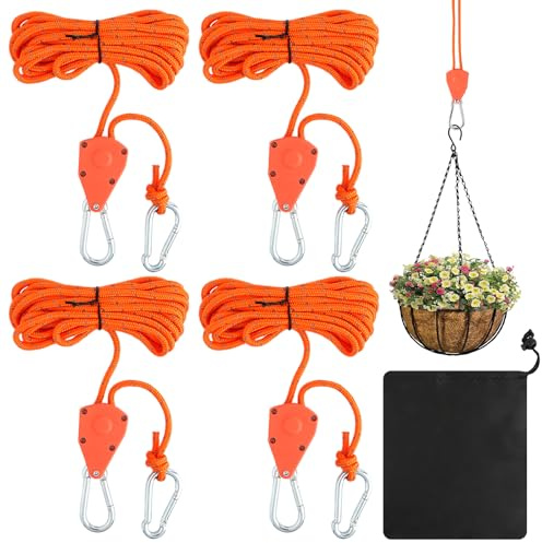 4 cricchetti regolabili, 4 m, corde di tensionamento con tendicava, riflettenti, leggeri, corde per tenda, corda da campeggio, tenda da sole, sospensione (arancione)