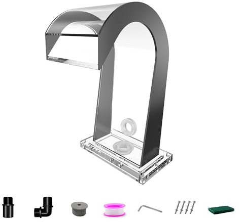 LONGRUNNEW Fontaine de Piscine en Acrylique incurvée avec Accessoires, Cascades en Forme de S pour Jardin, terrasse, Piscine, décoration, 42 cm de Hauteur