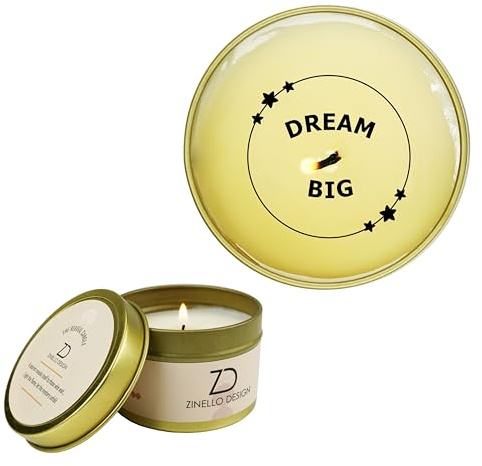 ZINELLO DESIGN Duftkerze Dream Big aus Sojawachs – versteckte Botschaft offenbart an der Flamme – Geschenkidee für Frau, Teenager, Kollegen, Erfolg – Wohlbefinden, Inspiration – 100 ml