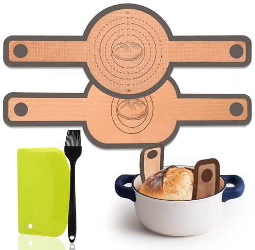 LUOJINYI 2 tappetini da forno in silicone per forno olandese, tappetino in silicone per cottura con pennello e stampino, tappetino da forno riutilizzabile in silicone, con manici lunghi per pentola