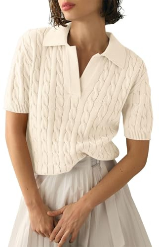 Chanpning Pull Femme Col V Pull Femme Chic Et Elegant Ete Couleur Unie Ample Pullover Décontracté Manches Courtes Léger Chandail Printemps Été Automne Sweater Hauts