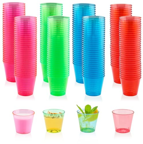 Vexillic Vasos de Chupito, 200 Piezas 30 ml Vasos Multicolor Reutilizables de Plástico, Vaso de Vino para Cumpleaños Picnic Fiestas Barbacoa Viaje
