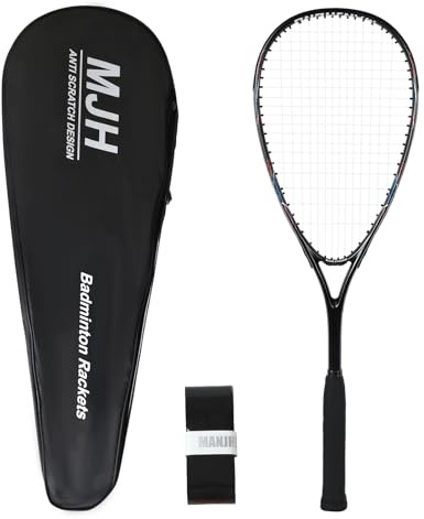 MANJHONG Squash Racket (Beginner Frame) Aluminium Racquet Incl. Carrying Bag & Grip Tape, Black