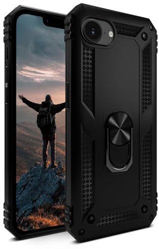 ONEFLOW für iPhone 16e Hülle mit Handygriff Ständer, Outdoor Schutzhülle stoßfest Panzerhülle mit Kameraschutz, Handyhülle Hybrid TPU Case, Titan Cover, matt Schwarz