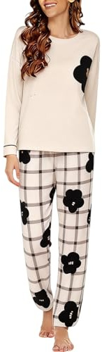 Cocila Womens Pyjamas Set Loungewear Round Neck Lightweight Long Sleeve T-Shirt & Bottom Pants Fashion Winter Nightwear Cosy Sleepwear Soft & Comfortable Pjs Sets 2025 Khaki 4XL