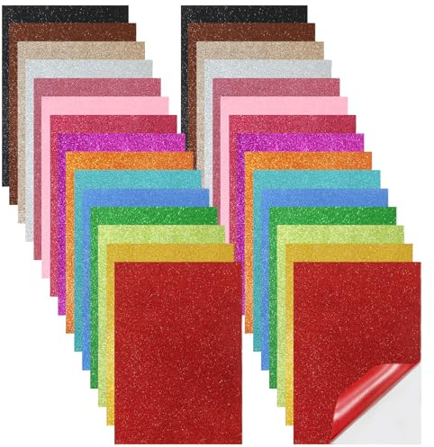 Zuxbolf 30 Pezzi Gomma Espansa Glitterata, Gomma EVA Glitterati A4, Carta Glitter Adesiva Colorata con Glitter per Artigianato Fai da Te, Lavori Manuali Bambini, Scrapbooking (15 Colori)