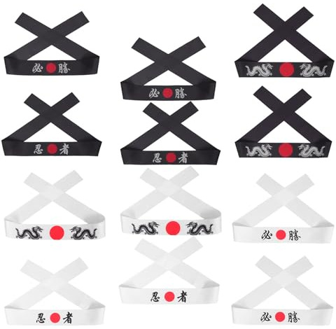 Lurrose Lot de 12 Bandeaux Japonais en Tissu Élastique Taille Unique pour Activités de Cuisine et Sports Karaté Fêtes Cosplay Garçons Filles