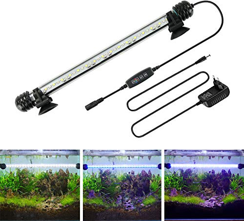 BELLALICHT LED Minuterie Éclairage d'aquarium, Lampe Tube Aquarium [Bleue & Blanc Lumière] avec Gradateur intégré, Dimmable 10 niveaux de luminosité IP67 étanche pour Aquariophilie