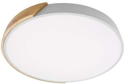 LEDKIA LIGHTING Plafón LED 36W Circular Madera y Aluminio Ø500 mm CCT Seleccionable Semi-Dari para Cocina, Comedor, Habitación Blanco