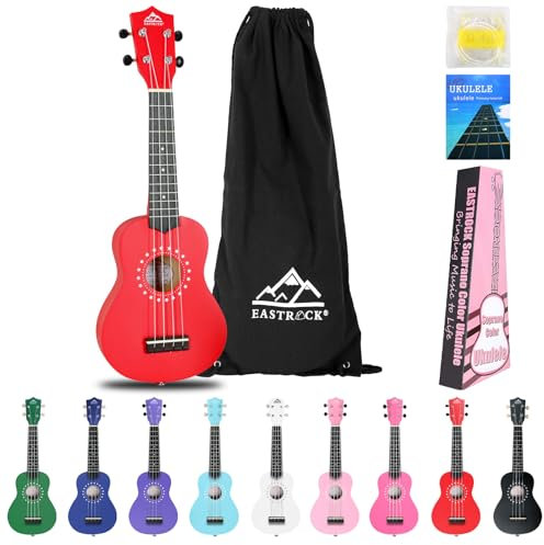 EastRock Ukulele Sopran 21 Zoll Kit für Erwachsene Anfänger Mit Tasche, Saite, Bedienungsanleitung (Rot)
