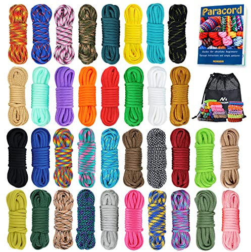 MONOBIN 36 Colors 10ft Paracord 550 Combo kit, Paracord Bracelets Making kit - Multifunction Paracord Rope with Instruction for Making Lanyard, Dog Collar, Idea for Gift (36 Colors-A)