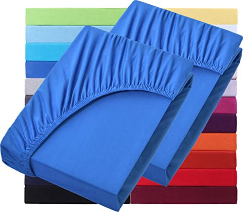 NatureMark Basic 2er Set Jersey Spannbettlaken 90 x 190 cm - 100 x 200 cm - 25 cm Steg - 100x200cm Spannbetttuch - 100% Baumwolle, Royal blau