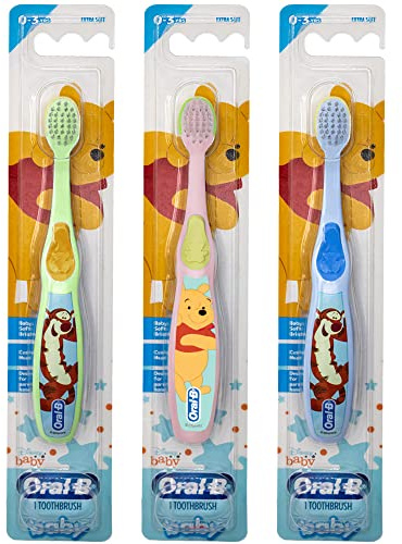 Oral-B Baby Manual Toothbrush, Pooh Characters, 0-3 Years Old, Extra Soft (Characters Vary) - Pack of 3