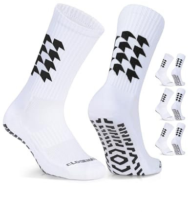 CLOSEMATE Calcetines Antideslizantes Futbol Hombre 3 Pares Deporte Altos Algodon Antiampollas Deportivos Largos Transpirables Senderismo Trekking Running Blancos-Negros 43-46