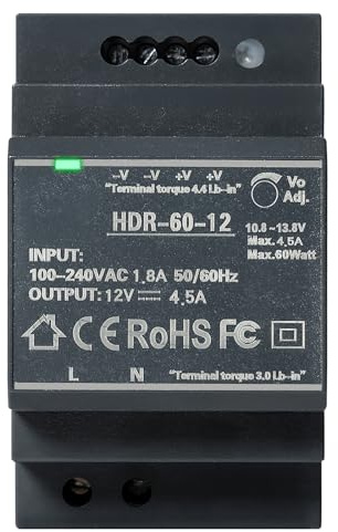 Jadeshay Hutschienen Netzteil 12V DC 4.5A 60W Hutschienen Schaltnetzteil DIN Schienen Netzteil Transformator für Industrielle Automatisierungsgeräte HDR-60W-12V4.5A
