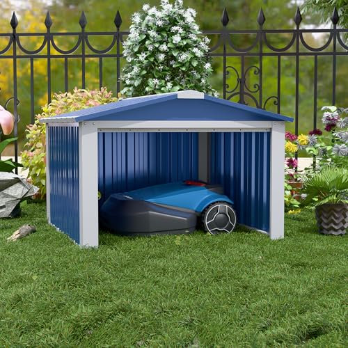SUPEER Garaje de metal para robot cortacésped con tejado, altura 62 cm x ancho 90,5 cm x diámetro 88,8 cm, cobertizo de metal para robot cortacésped, toldo para robots molineros, habitaciones para