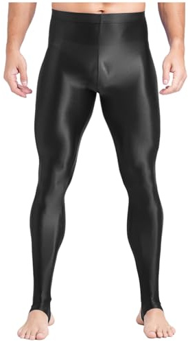 Sywiyi herrleggings långa sexiga sportleggings skinny tights löparbyxor sportbyxor hög midja stretch glänsande byxor gym träning outfit, B svart med bro, L
