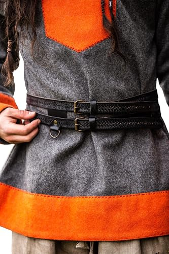 Leonardo Carbone® Unisex Wikinger Leder Doppelgürtel Axel - Ledergürtel Herren, Wikinger Kleidung Herren, Gürtel Damen, LARP-Kleidung, Karneval, Cosplay, Hobbit Kostüm - 100% Echtleder Schwarz