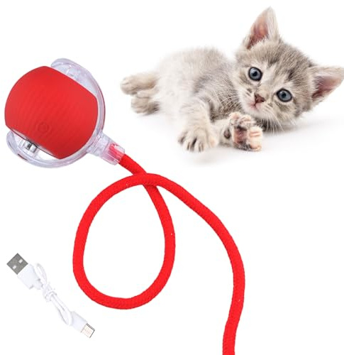 Shengxi Palla Giocattolo Interattivi per Gatti, Palla Intelligenti per Gatti con Luce LED Ricaricabile USB, Giochi Elettrico Palla Rotante Automatica per Cani e Gatti (Corda)