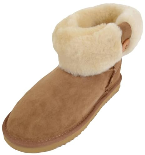 SNUGRUGS Bottes d'extérieur en peau de mouton véritable double face avec revers en peau de mouton pour femme, châtaigne, 38 EU
