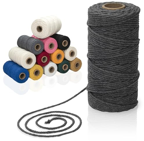 Makramee-Garn aus 100% Baumwolle, 3-4 mm Stärke, in tollen Farben (Grau, 3mm (100m))