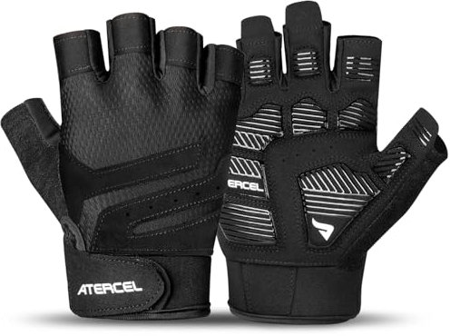 ATERCEL Fitness Handschuhe für Damen & Herren, rutschfeste Trainingshandschuhe für Krafttraining, Gewichtheben & Workouts, Atmungsaktiv & Leicht, Schwarz