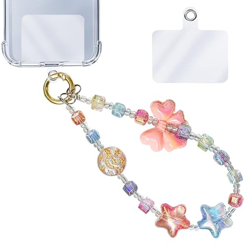Ysnzaq Designad telefonberlock, mobiltelefon handledsrem söt pärla rosett mobiltelefon berlocker anti-förlust armband rem kedja för kvinnor present, väska telefontillbehör, nyckelring. stjärna måne