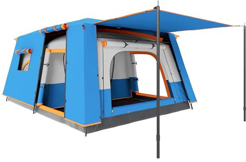 Outsunny Familienzelt für 4-6 Personen Tunnel Campingzelt mit 2 Räumen Veranda Wasserdicht 3000 mm Anti-UV für Angeln und Wandern Hellblau