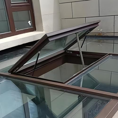 Fenêtre de toit automatique et intelligente, petite fenêtre sur le toit d'un bâtiment, cadre en alliage d'aluminium, avec film isolant thermique, capteur de pluie, pour sous-sol/grenier(Brown,LxW 75x6