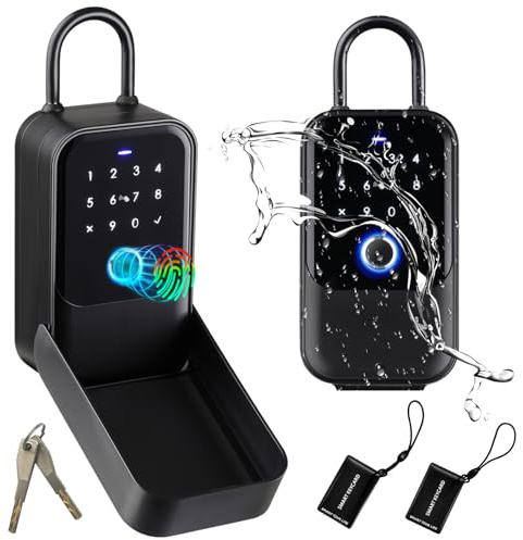 AVATTO Caja de llaves inteligente con huella digital y contraseña, caja de bloqueo inteligente, caja de bloqueo Bluetooth, IP65 resistente al agua, montaje en pared, montaje en pared, soporte Smart