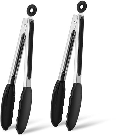 Pinze da Cucina, 26 cm Pinza Alimentare con Punta in Silicone Pinza Cucina Resistente al Calore Pinza Professionale per Cottura, Barbecue e Friggitrice ad Aria, Set di 2