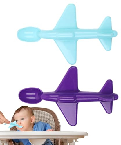 Children's Spoon - Set of 2 Kids Feeding Spoons - Airplane Shape, Bright Color, Fun Cutlery Tools, Kitchen Utensil Gadget, Nursery Accessories for Home
