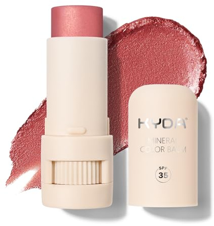 KYDA Mineral Color Balm, SPF 35, Buildable Shimmer Color for Lip and Cheek, Natural Shimmer Cream Blush Stick, Lightweight Blendable, Multiuse Makeup Balm, LOVELY