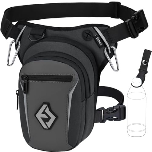 Eshow Sacoche de Jambe Moto Capacité Extensible, Sac Banane Femme Homme avec Bande Réfléchissante, Ceinture et Sangle de Jambe Réglables, 2 Mousquetons pour Randonnée Pêche