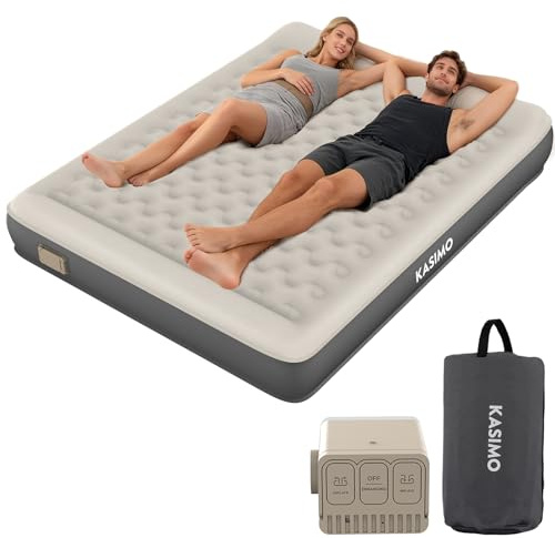 KASIMO Double Inflatable Mattress,TPU Airbed with Built-in Battery Removable Pump, Self inflating Blow up Bed with Pillow, Strong Support All Night,No Lost Air for Home Guests Camping(190x150x22cm)
