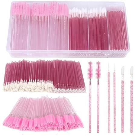 YCSHIPO 300pcs Disposable Makeup Brushes Set, Mascara/Lip/Micro Wands, Pink | Includes 100 spoolies, 100 lip applicators and 100 micro brushes; Ideal for lash extensions, brows and hygienic makeup use