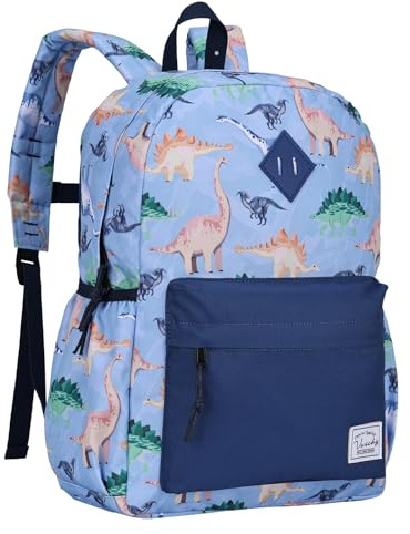 VASCHY Mochila niño 4-6 años Resistente al Agua Para Preescolar,Dino Azul | Mochila escolar infantil con Cierre en el Pecho,Bolsillos Laterales,Tirantes Acolchados,Para A4,Etiqueta Nombre Interior