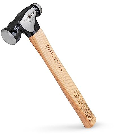 REAL STEEL Ball Peen Hammer with Genuine Hickory Wood Handle 16Oz/1 LB Forged Steel Head Ball Pein Hammer 0404