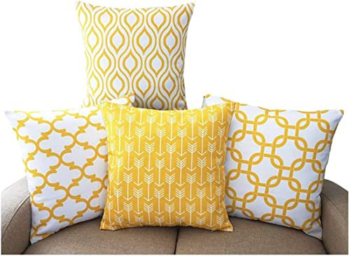 TIDWIACE Gelb Kissenbezüge Strapazierfähige Leinen Kissenbezug 45 x 45 cm 4er Set - Quadratisch Home Dekorative Kissenhüllen für Sofa Gartenbett Couch Kissen 45 x 45 cm 4er Set