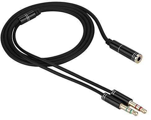 Tonysa 3,5mm Headphone Splitter, Buchse auf Dual Stecker Audio Verlängerungskabel, Lautsprecher Kopfhörer Splitter Kabel, 1M, Smartphone Headset an PC Adapter