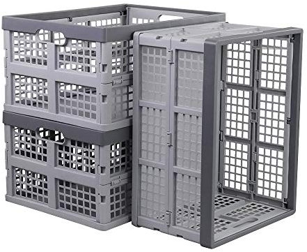 Readsky 34 Litre Collapsible Plastic Crates, Foldable Storage Crates, 3 Packs