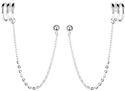 SLUYNZ 925 Sterling Silver Cuff Earrings Chain for Women Crawler Earrings Studs (A-Silver)