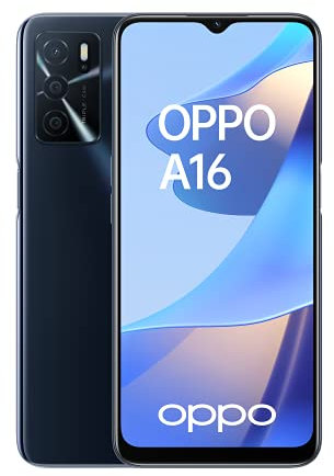 OPPO A16 - Smartphone 4G Débloqué - Téléphone 4G - 4 Go de RAM 64 Go de Stockage Extensible 256 Go - IPX4 - 2 Jours d'Autonomie - Triple Caméra avec IA - Noir [version FR]