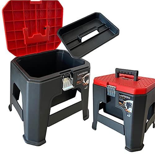 LANTBERG® 2-in-1 Workshop Stool, Recycled Plastic, 120 kg Capacity, Storage Tool Box