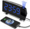 Alarm Clock Projection Alarm Clock with FM Radio,USB Charger, 8LED Mirror Screen Big Digit, 180° HD 5-meter Alarm Clock with Snooze Function/3 Dimmer/Dual alarm clock /Power Failure Memory