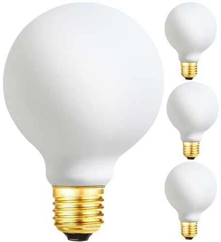 Leools LED Light Bulb G25/G80 Dimmable Flick-Free Matt 6W Frosted Glass CRI95 Warm White 600LM, 60W Equivalent Vintage LED Edison Globe Filament Light Bulb,Dim-to-Warm 2200-2700K,E26 Base, 4 Pack