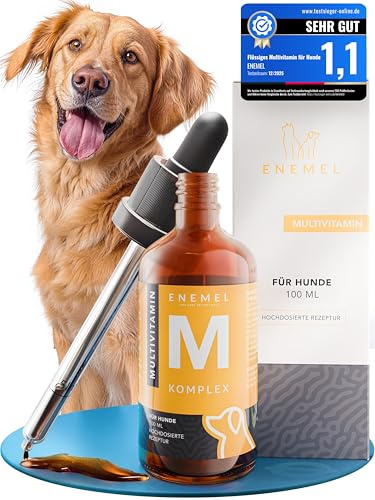 ENEMEL Multivitamin Hund Tropfen 100 ml – flüssige Vitamine für Hunde für leichte Einnahme, Hunde Multivitamin Komplex, Hund Nahrungsergänzungsmittel, Made in Germany