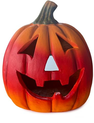 XXL Kürbis-Laterne als LED Halloween-Deko Set in 28x25 cm - Großer Keramik Jack-O-Lantern Deko-Kürbis als Outdoor Grusel-Deko - Kürbis-Deko als innen Herbst-Deko und Draußen Garten-Deko