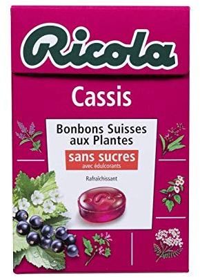 Ricola – Grosella negra sin azúcar 50 g – Cuatro artículos