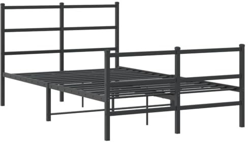 vidaXL Sängram med huvudgavel och fotgavel svart metall 120x200 cm, säng, metallsäng, metall sängram, sängar, metallsängar, metall sängramar, gästsäng